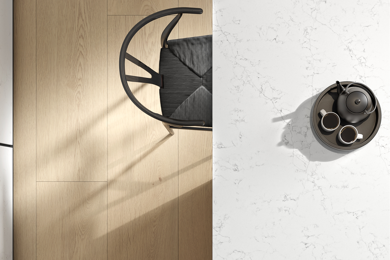 Technological quartz as an alternative to veined marble for interior design