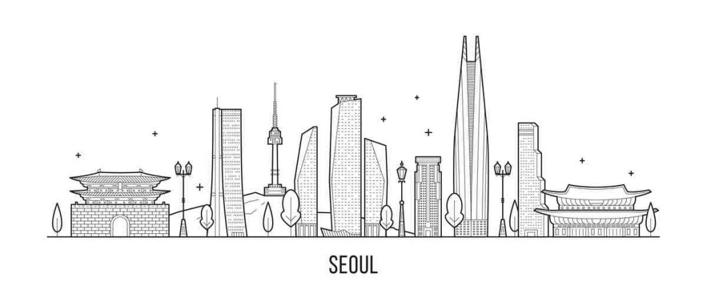 Skyline con los símbolos del diseño de Seúl