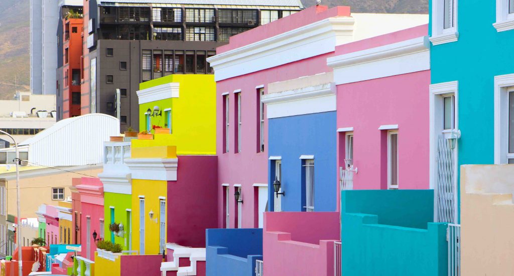 Diseño de las casas coloreadas de Ciudad del Cabo