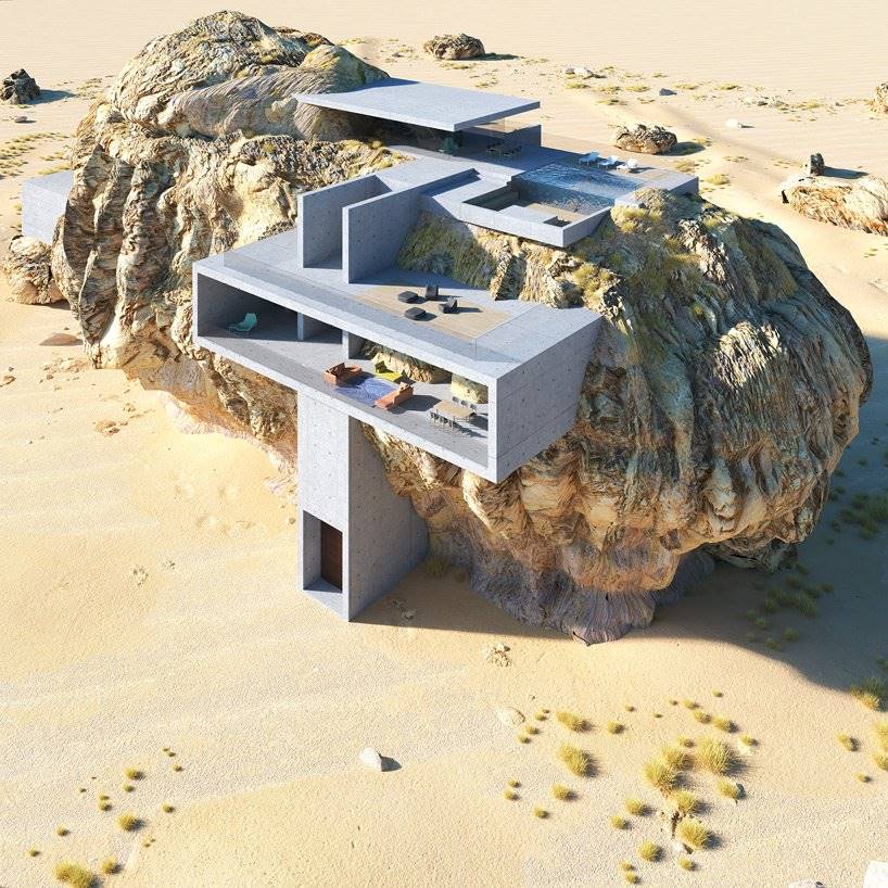 Proyecto espacial, vivienda dentro de una roca.