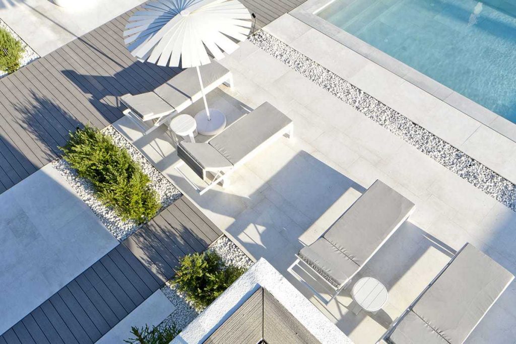 Aerial view of a terrace with poo